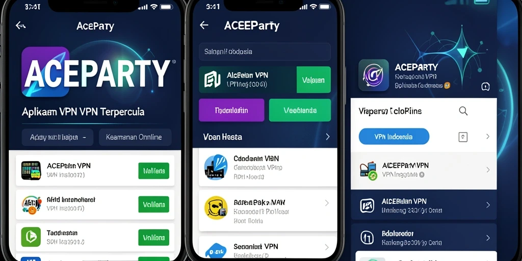 Antarmuka intuitif ACEPARTY untuk koneksi VPN yang aman.