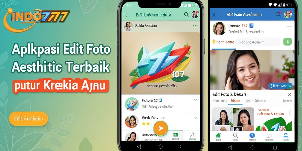 Tampilan antarmuka aplikasi INDO777 dengan fitur edit foto estetika.