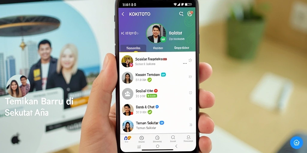 Antarmuka KOKITOTO yang menarik dan mudah digunakan untuk menemukan teman baru.